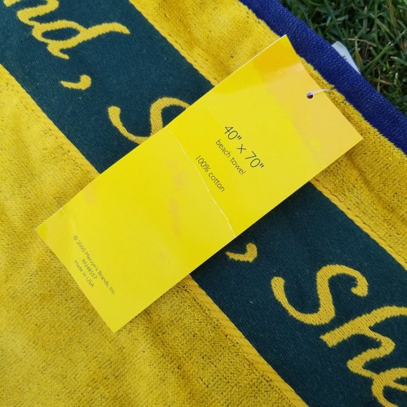 NWTS Vintage 2000 Mervyn's 40"x70" Beach Towel Green Gold Navy Sand Sun Shells - Picture 2 of 5